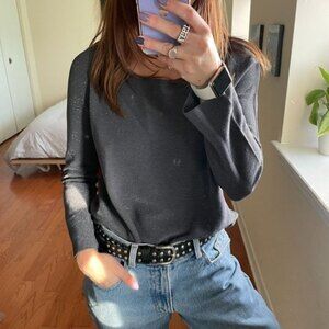 D. Exterior Metallic Boat Neck Long Sleeve T-Shirt Silver Size Large